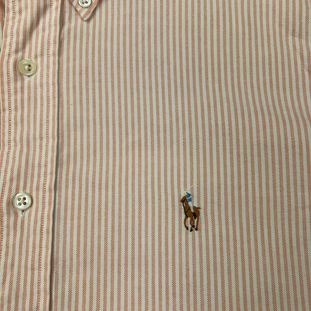Ralph Lauren Shirt Men 16.5 35 Orange Striped Flesh Pony Long Sleeve Button Down - Picture 5 of 11